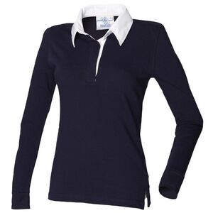Front Row Womens/Ladies Long Sleeve Plain Sports Rugby Polo Shirt / Navy/White